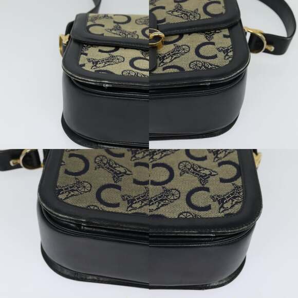 CELINE C Sulky Shoulder Bag Canvas Navy Gold - Picture 10 of 13